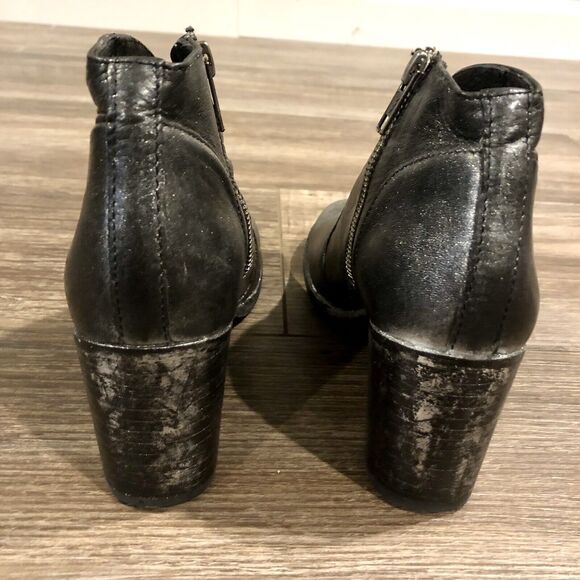 Frye Nora Ankle Boot 6 B Leather Gunmetal Metallic Side Zip Block Heel - Picture 5 of 11